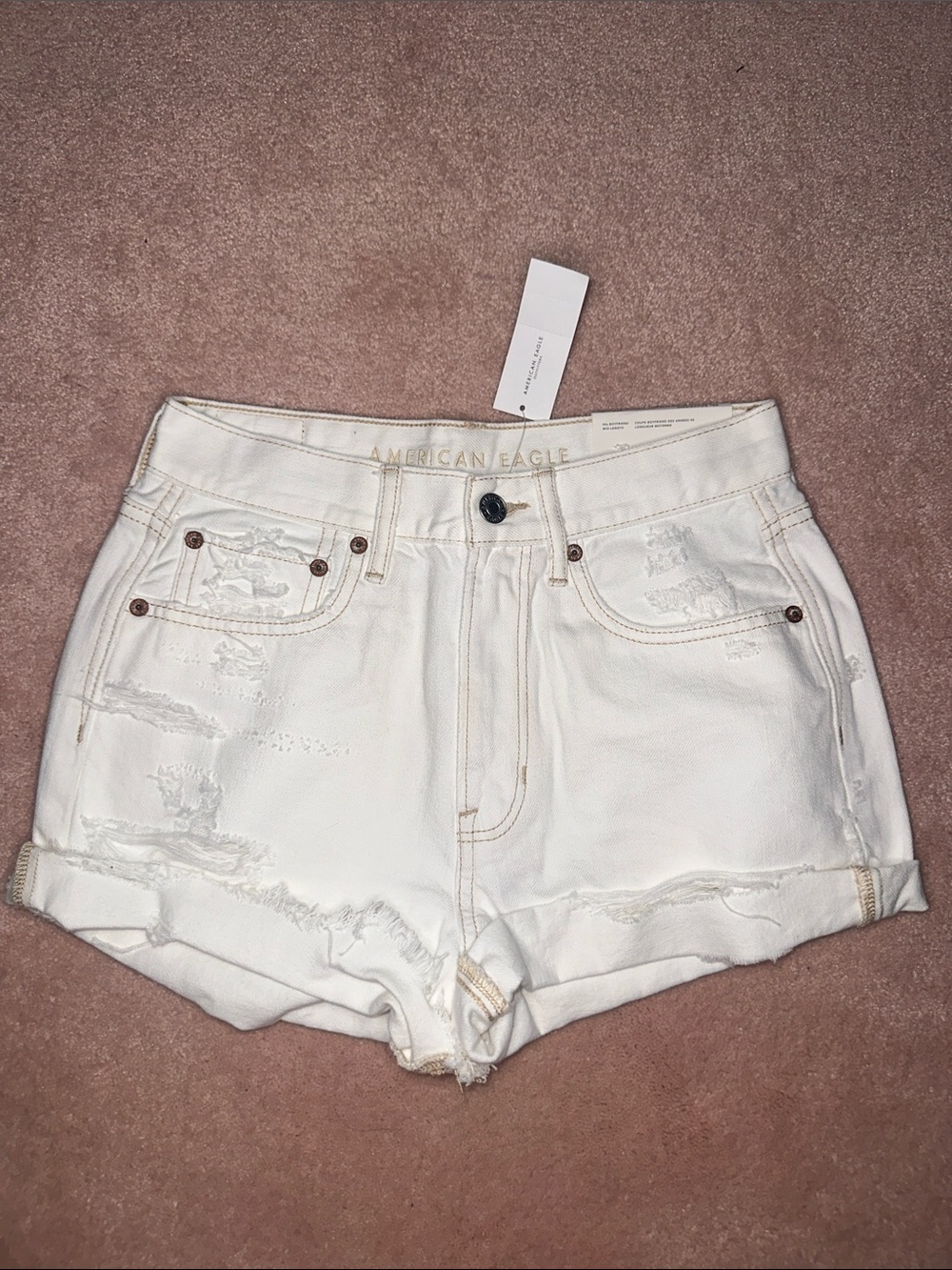 American Eagle 90s Boyfriend White Distressed Denim Shorts NWT
